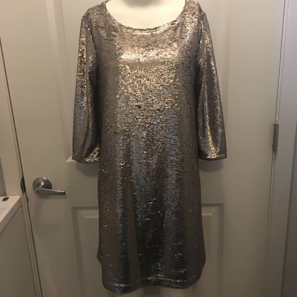 NWT BB DAKOTA XS Silver Sequin Mini Shift Dress